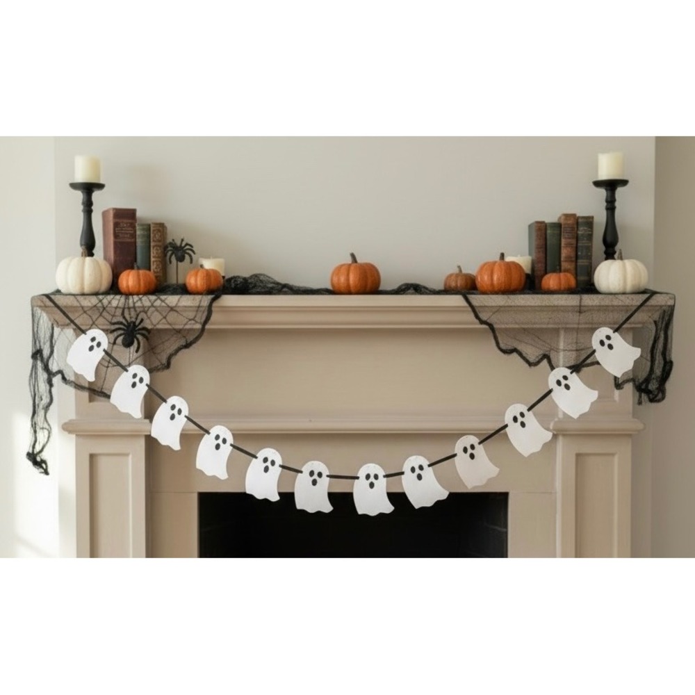 NEW Halloween Ghost Banner Decorations Supplies Holiday Garland‎ 18 Ghosts
